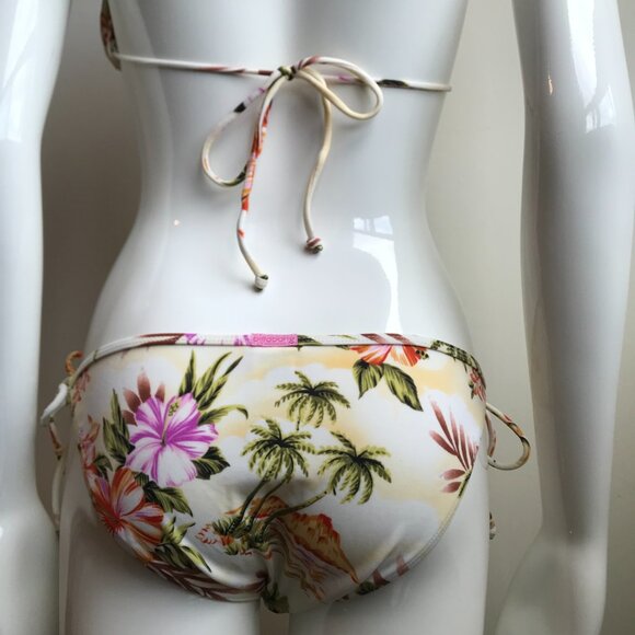 Billabong BLUE CRUSH era Vintage bikini natural floral beaded triangle low rise - Picture 7 of 9